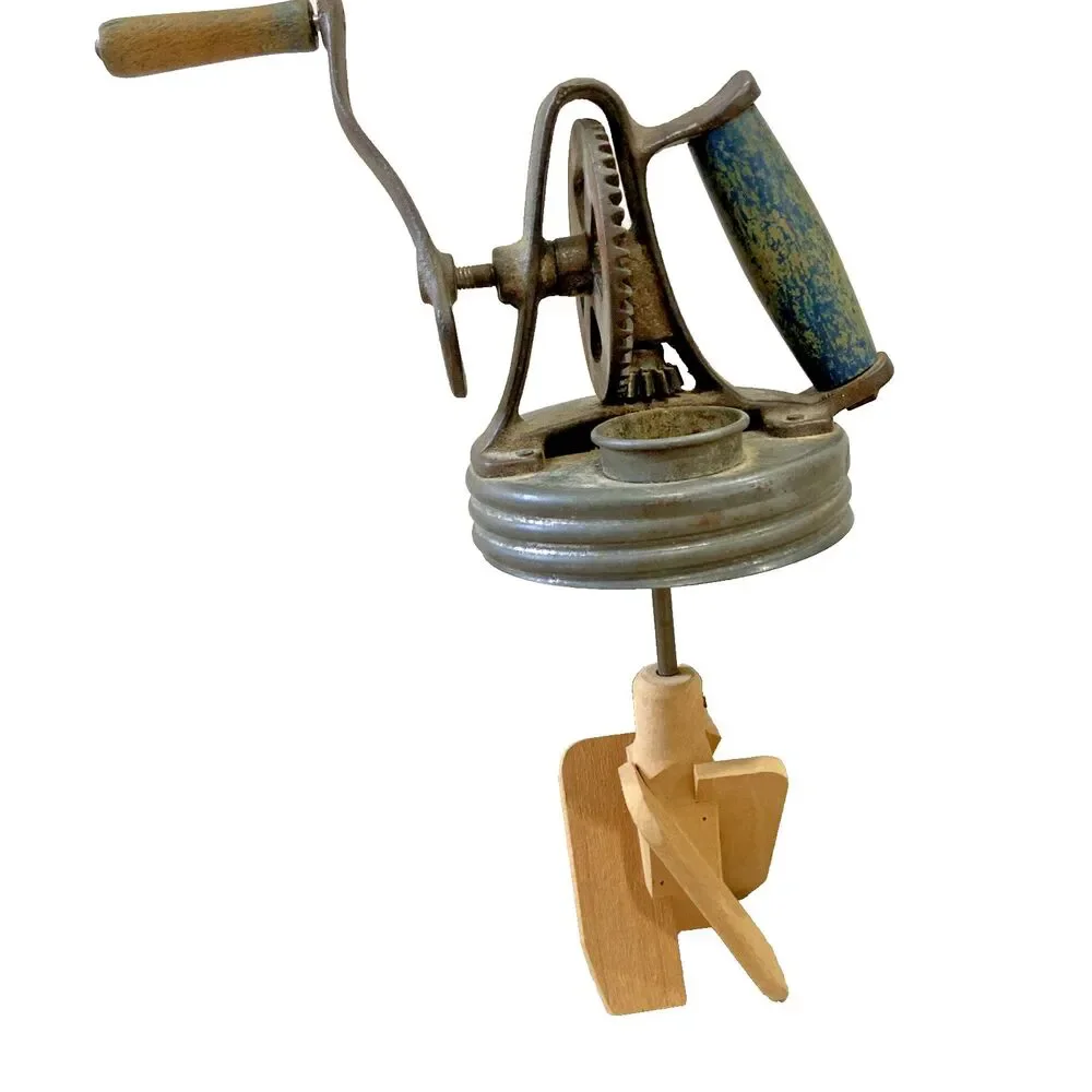 ANTIQUE BUTTER CHURN JAR LID PADDLE CRANK SCREW TOP 4.5” Diameter NO JAR